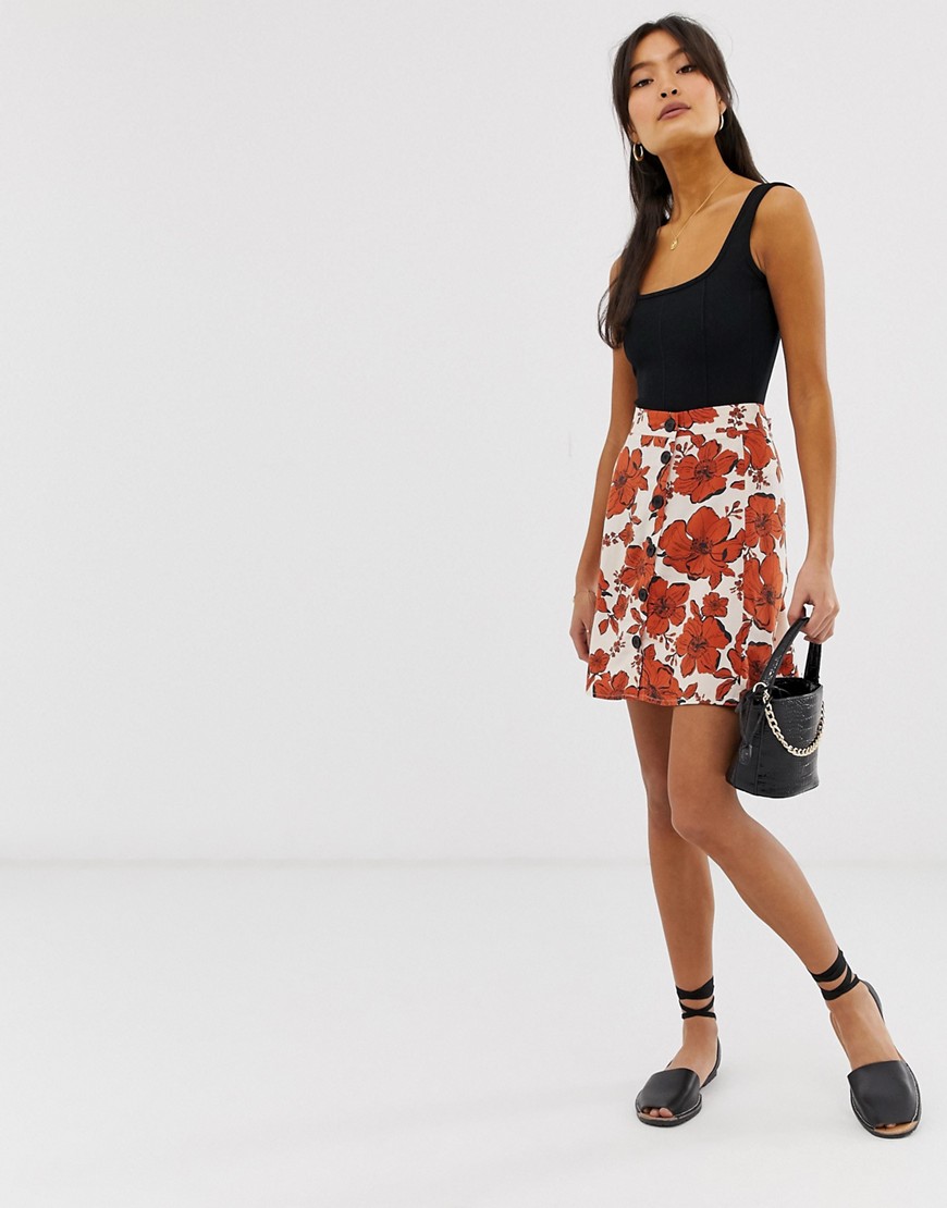 Pimkie skirt with button front detail in floral print