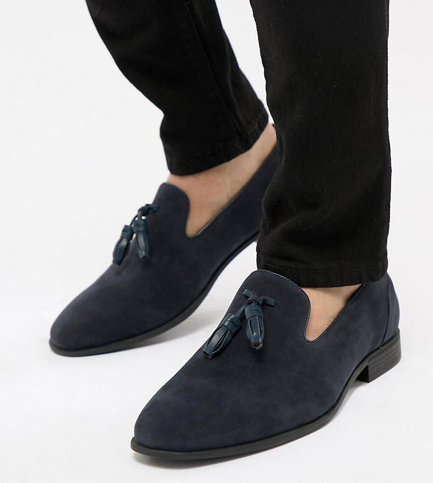 ASOS DESIGN Wide Fit tassel loafers in navy faux suede