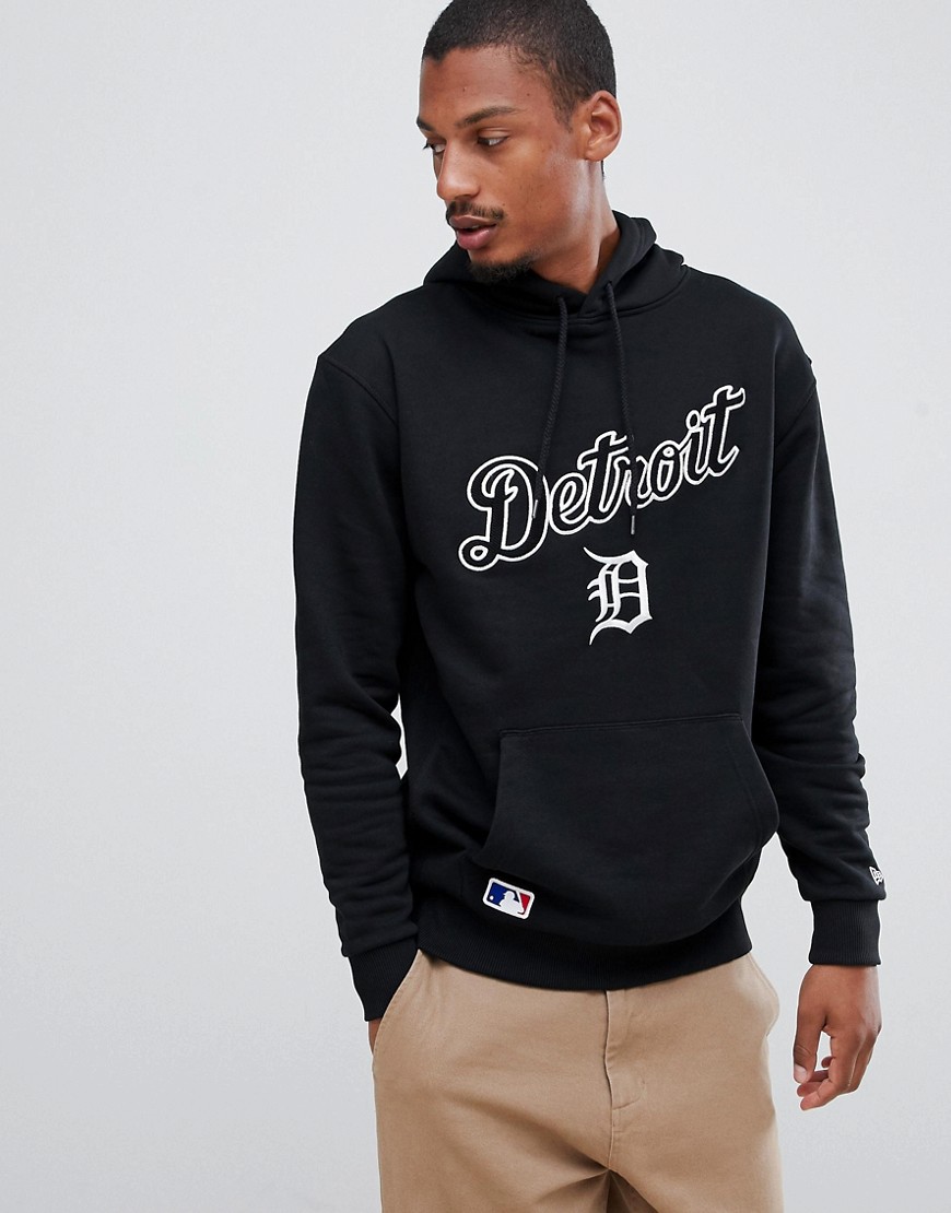 New Era MLB Detroit Tigers Hoodie With Woven Team Badge In Black - Black
