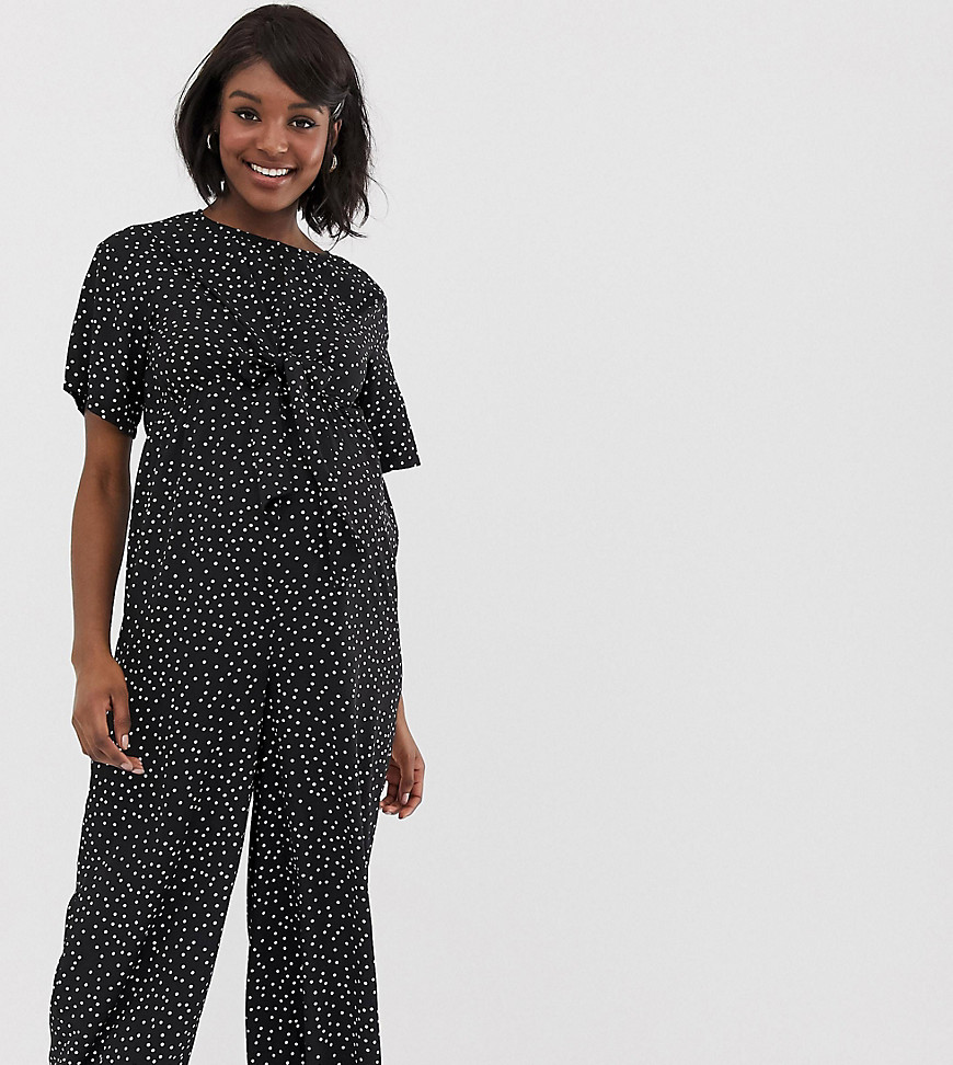Glamorous Bloom relaxed jumpsuit with tie front in spaced spot print