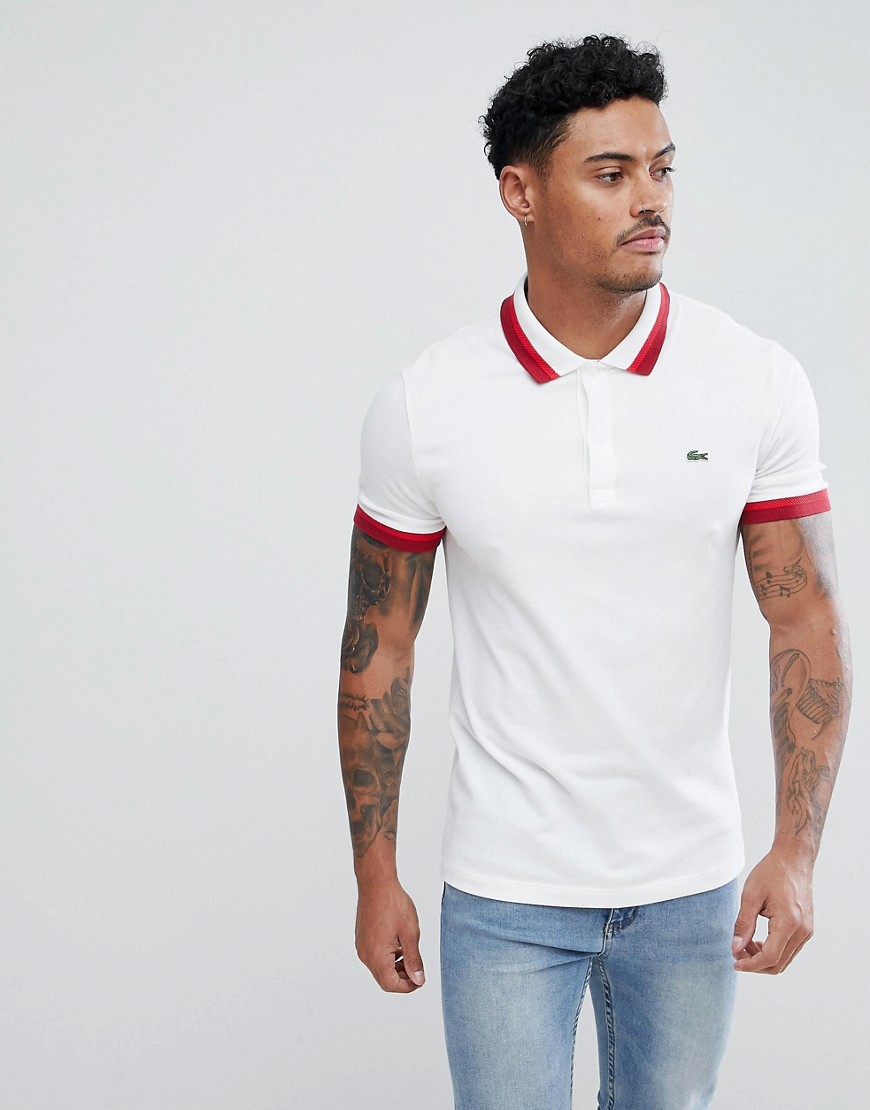 Lacoste Tipped Logo Polo in White - Ltp