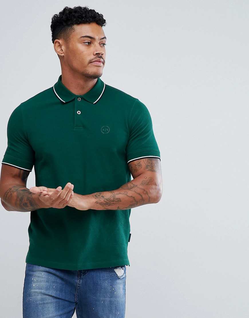 Armani Exchange slim fit tipped collar logo polo in green