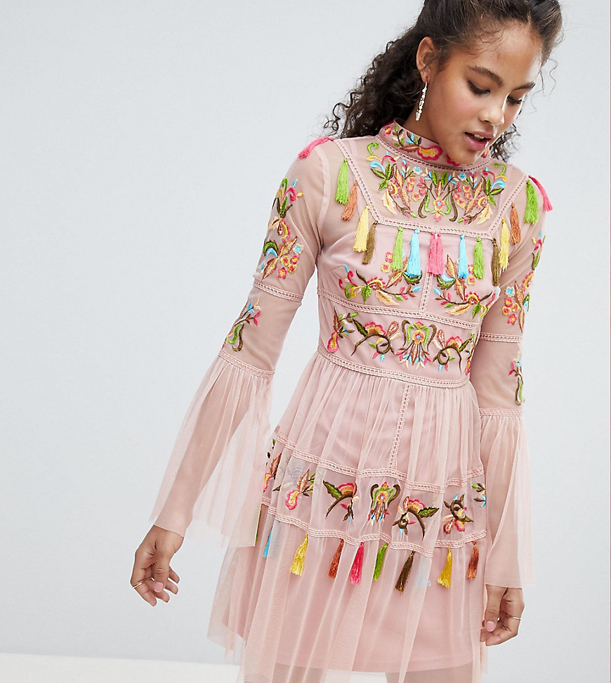 Frock And Frill Tall Folk Embroidered Tassel Skater Dress