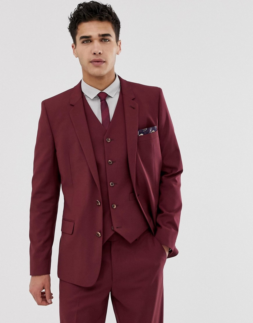 Asos Design Skinny Suit Jacket In Burgundy - Red | ModeSens