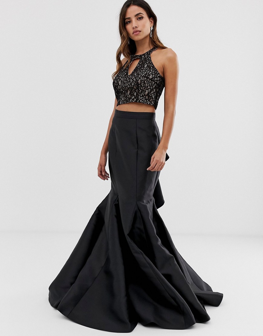 Jovani seperate maxi skirt with ruffle detail and embellished top