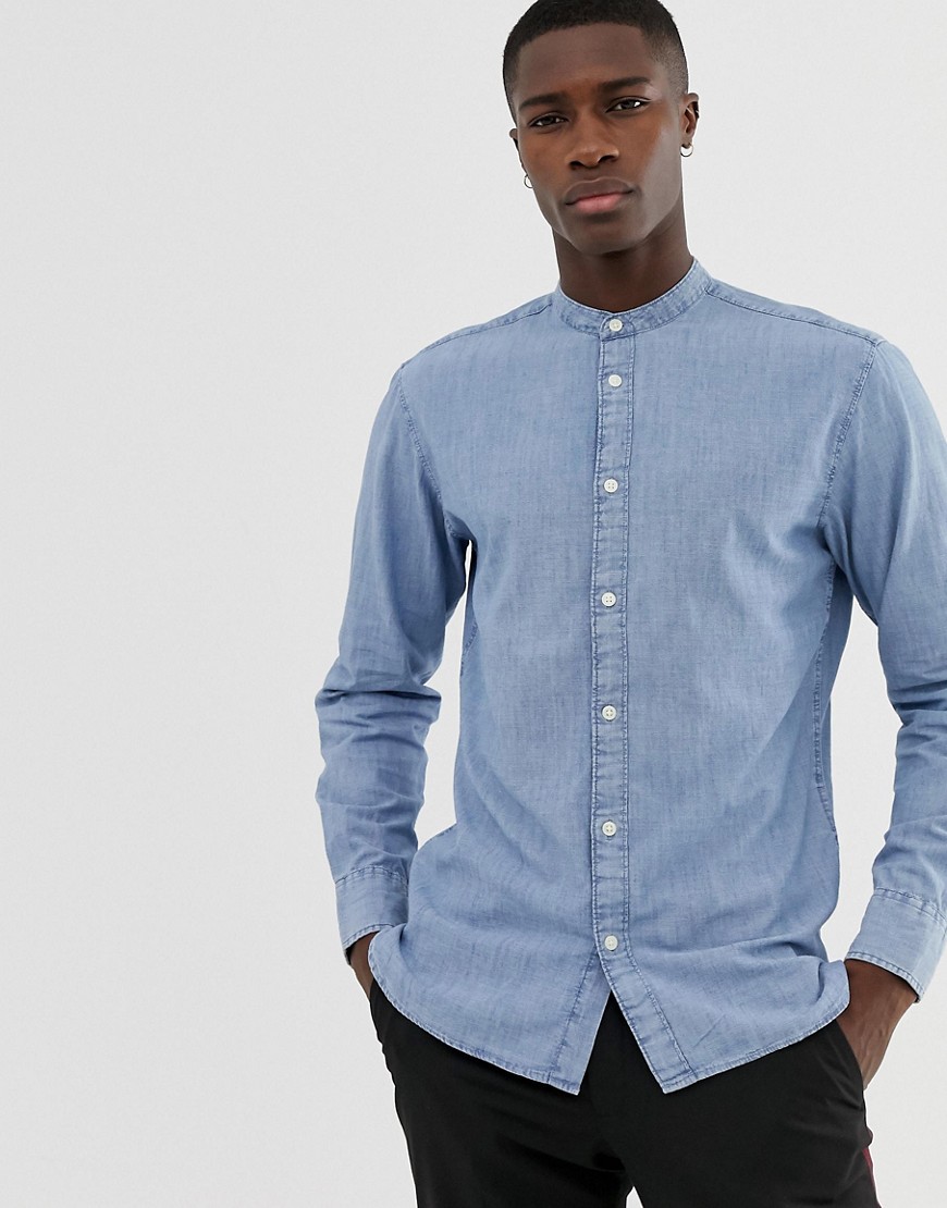 Selected Homme slim shirt with grandad collar in organic cotton