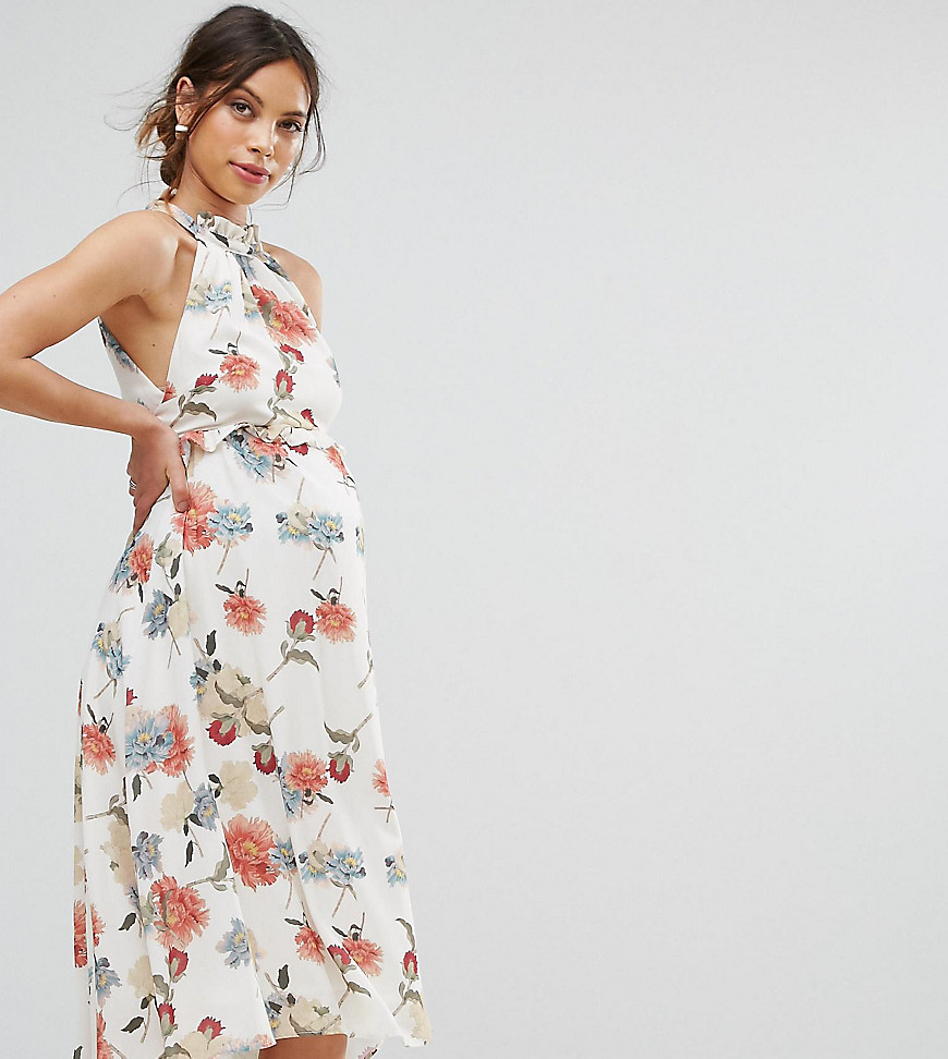 Hope & Ivy Maternity Printed Dress With Frill Detail - Multi