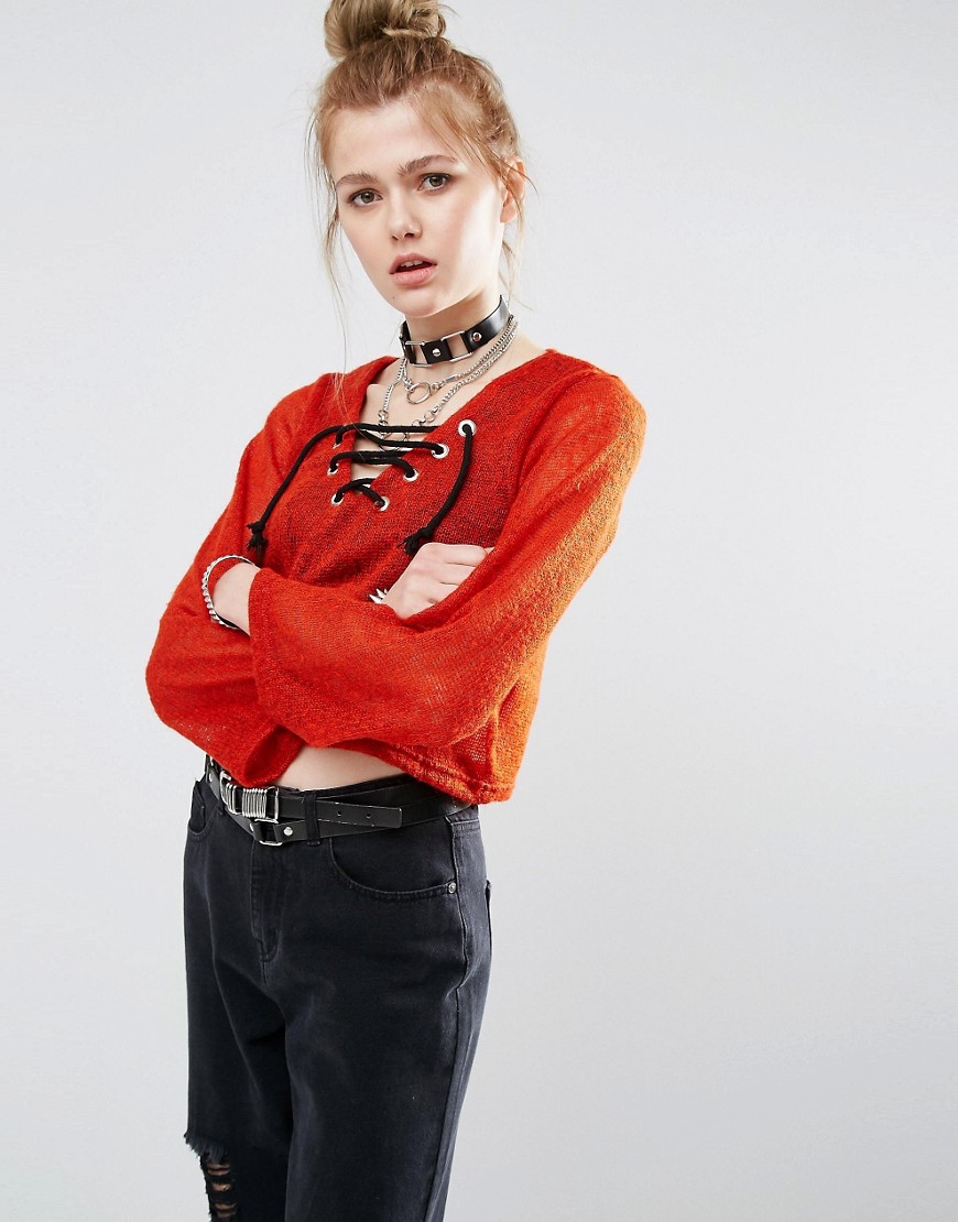 The Ragged Priest Tie Front Top With Bell Sleeve - Rust