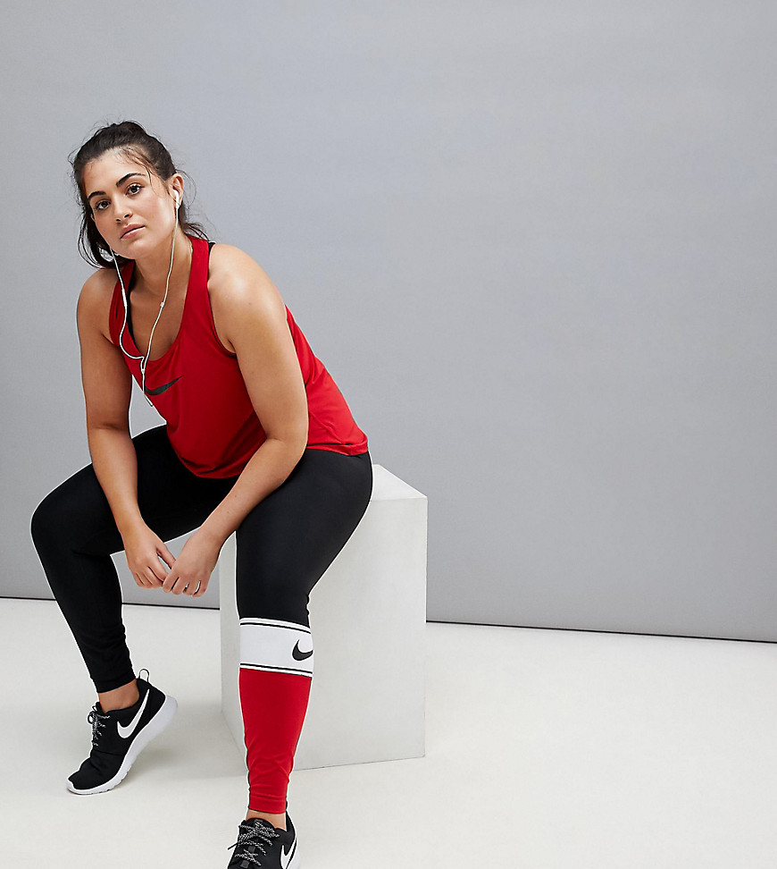 Nike Plus Training Colourblock Leggings In Red - Black/white/black/(g