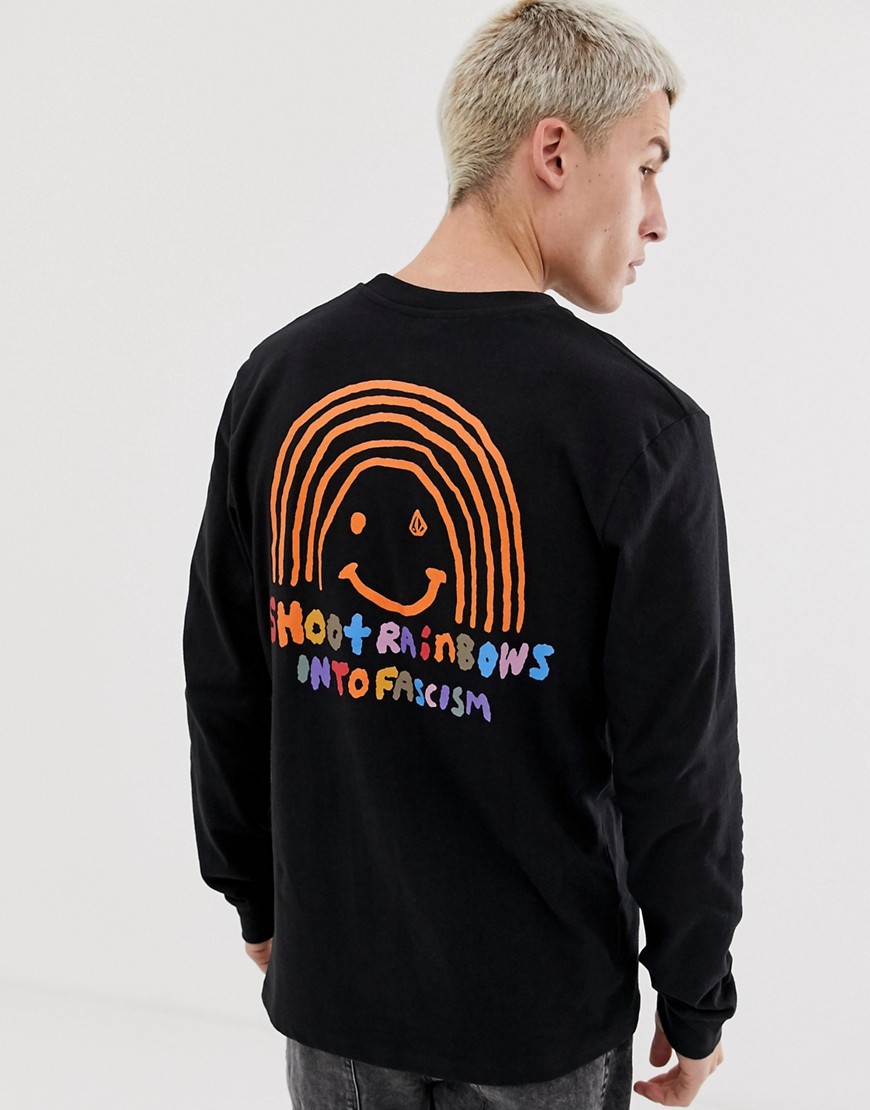Volcom Ozzy rainbow long sleeve t-shirt with sleeve print in black