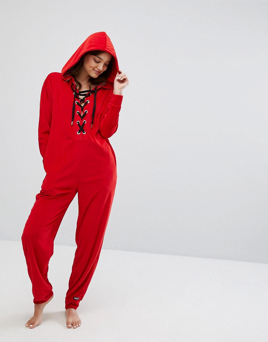 HAUS by Hoxton Haus Lace Up Onesie - Red velvet