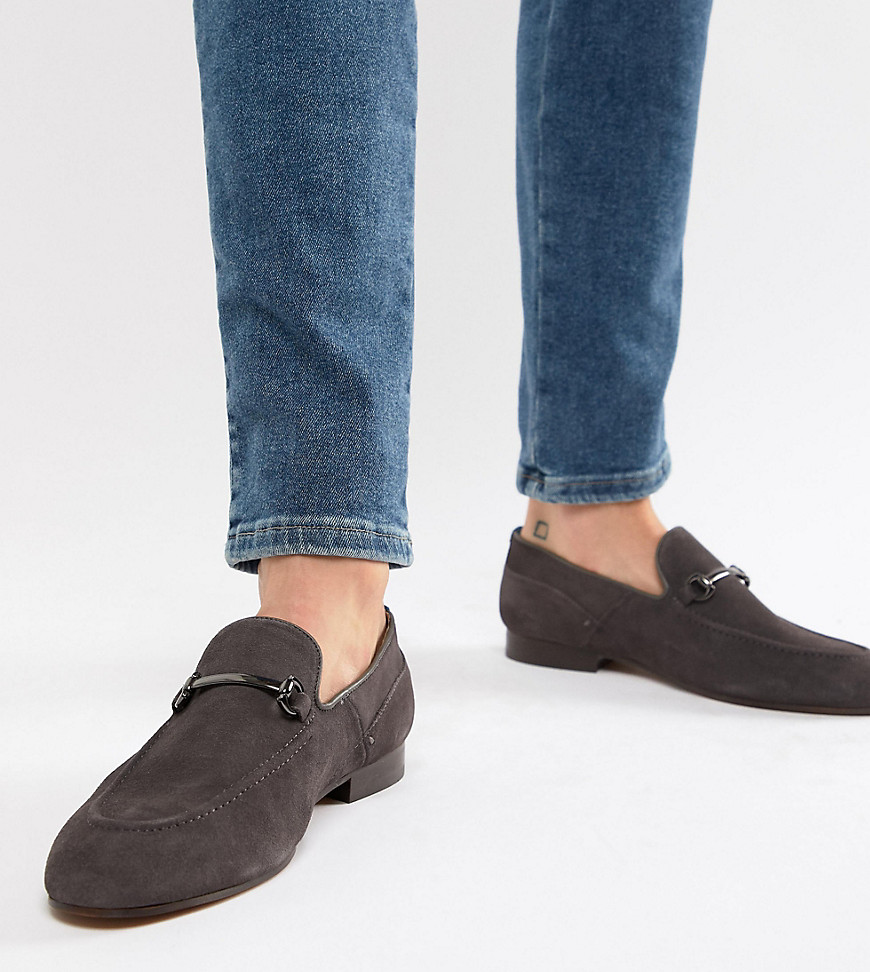 H By Hudson Wide Fit Banchory bar loafers in grey suede