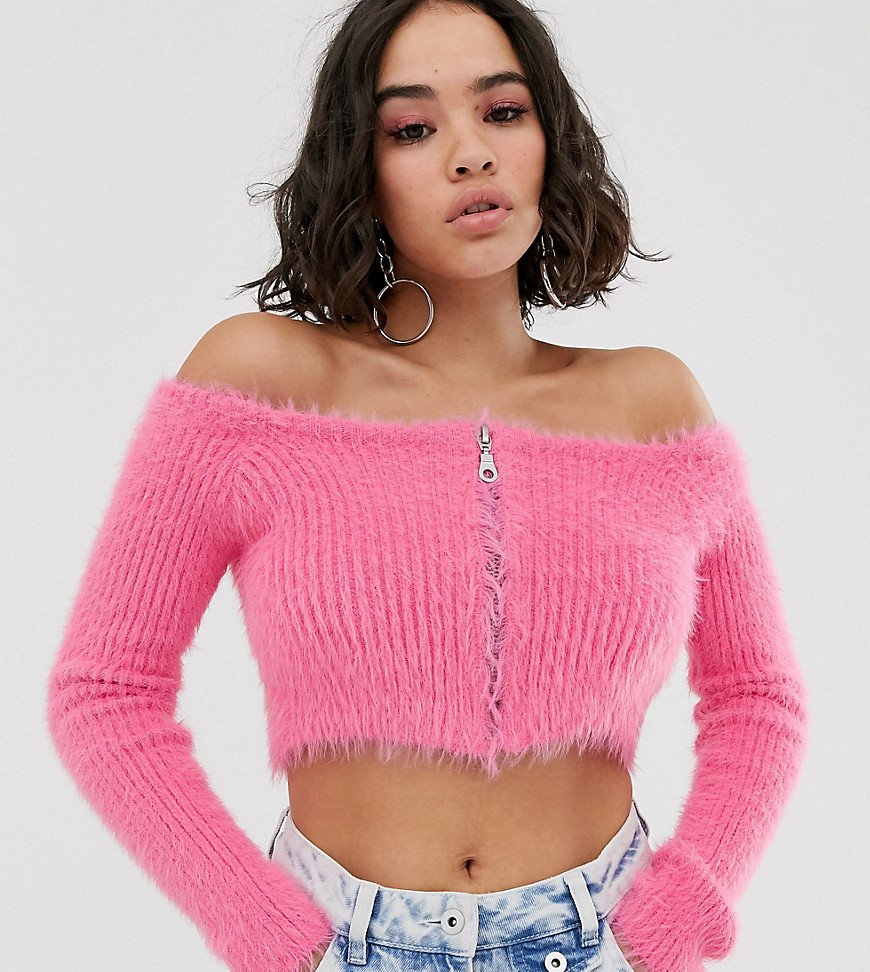 The Ragged Priest off shoulder crop top in fluffy knit