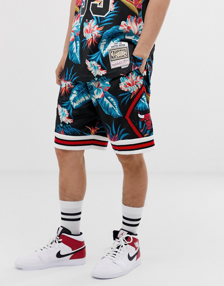Mitchell & Ness NBA Chicago Bulls floral mesh swingman shorts in black