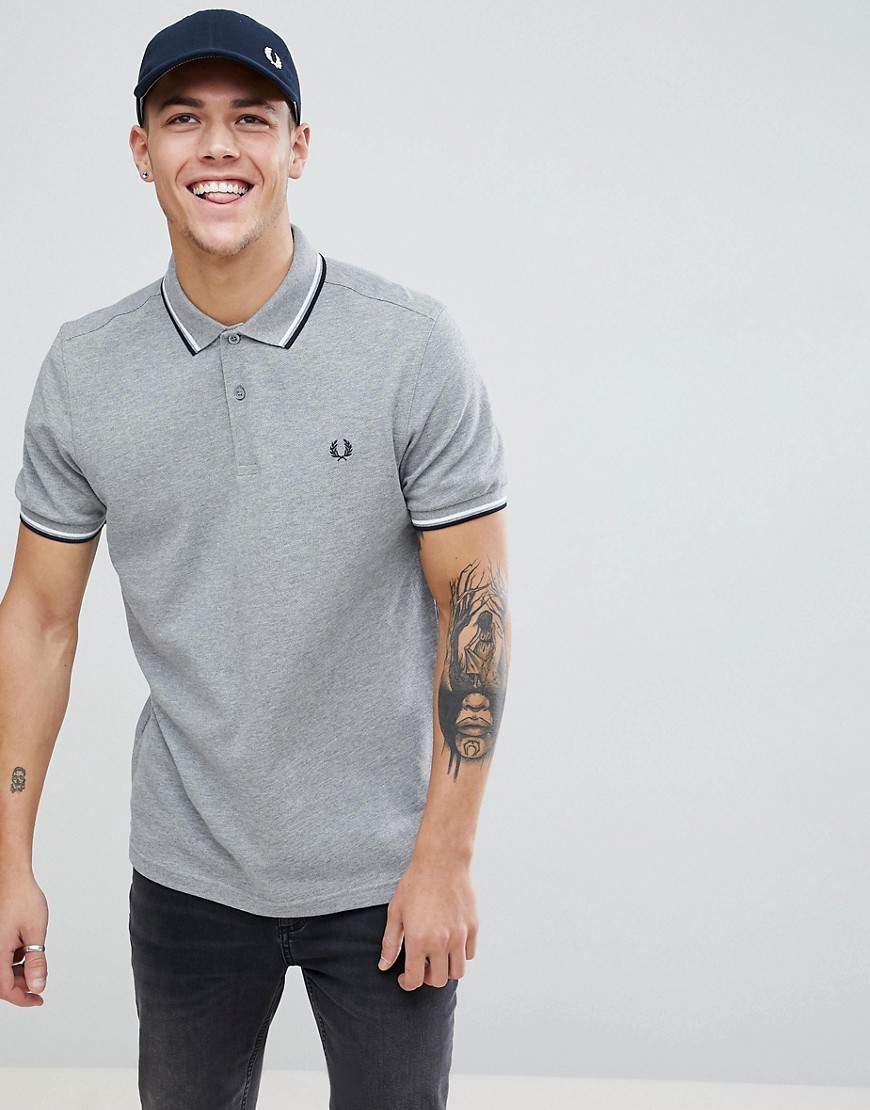 FRED PERRY TWIN TIPPED POLO SHIRT IN GRAY MARL - GRAY,M3600