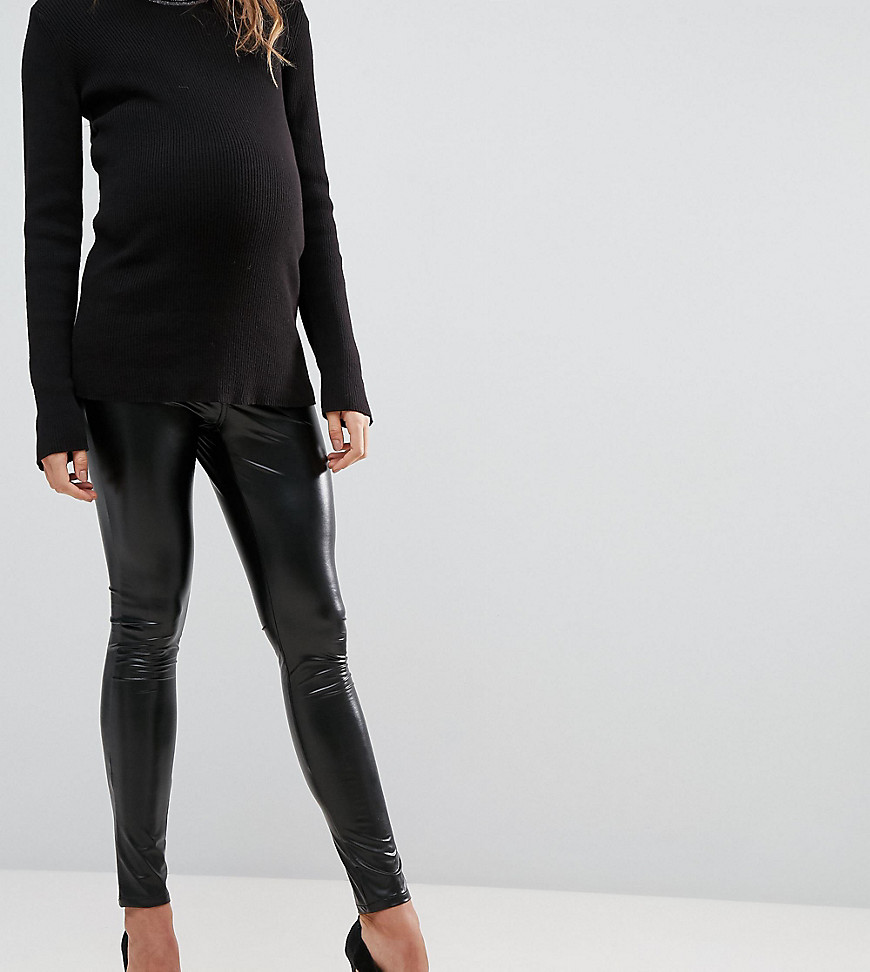 Bandia Maternity Removable Over The Bump Wet Look Legging - Black