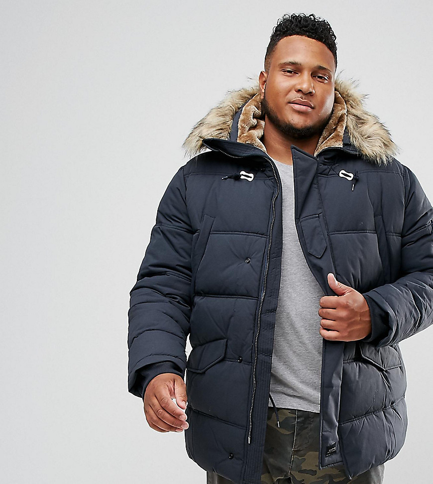 Schott Snork quilted parka with detachable faux fur trim in navy