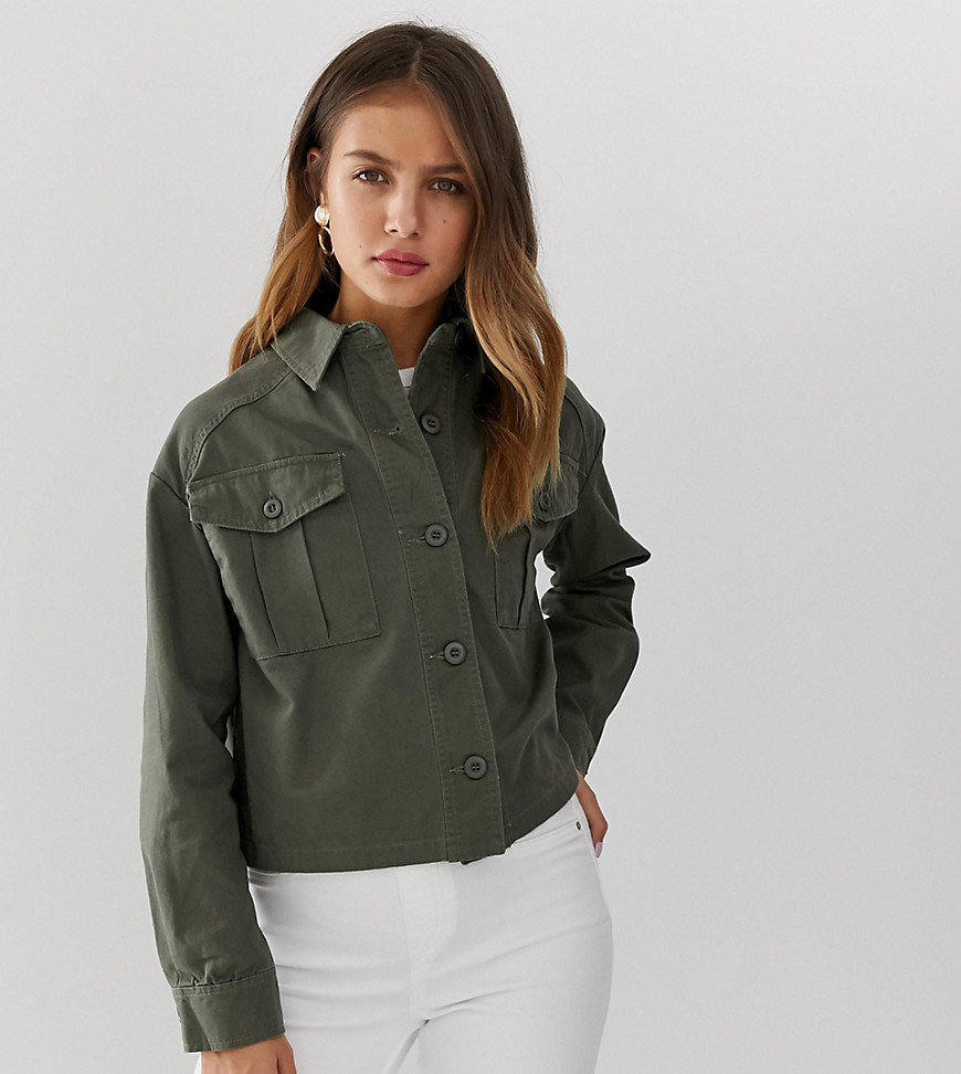 New Look cropped utility shacket in khaki