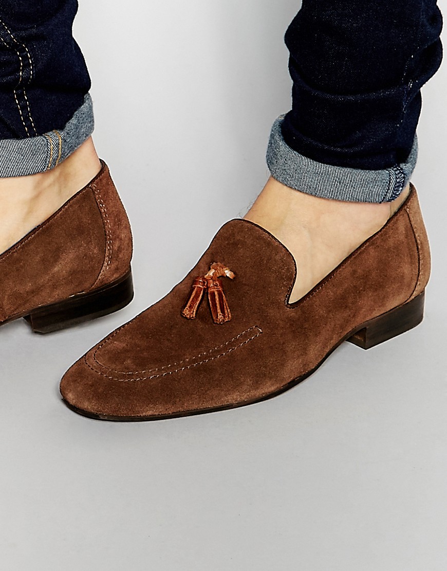 Red Tape Tassel Loafers In Brown Suede