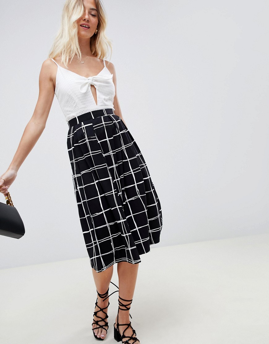 ASOS DESIGN midi skirt with box pleats in grid print
