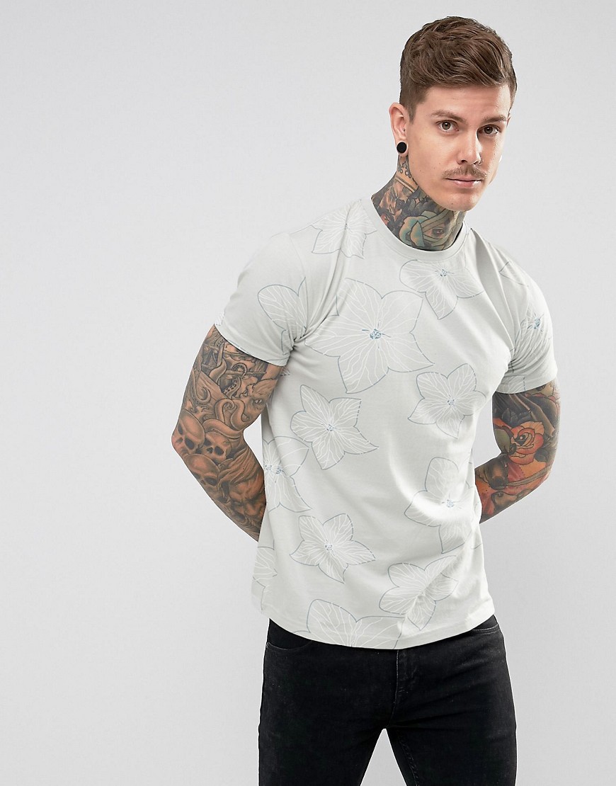 Oversize-футболка с цветочным принтом Hoxton Denim - Серый 