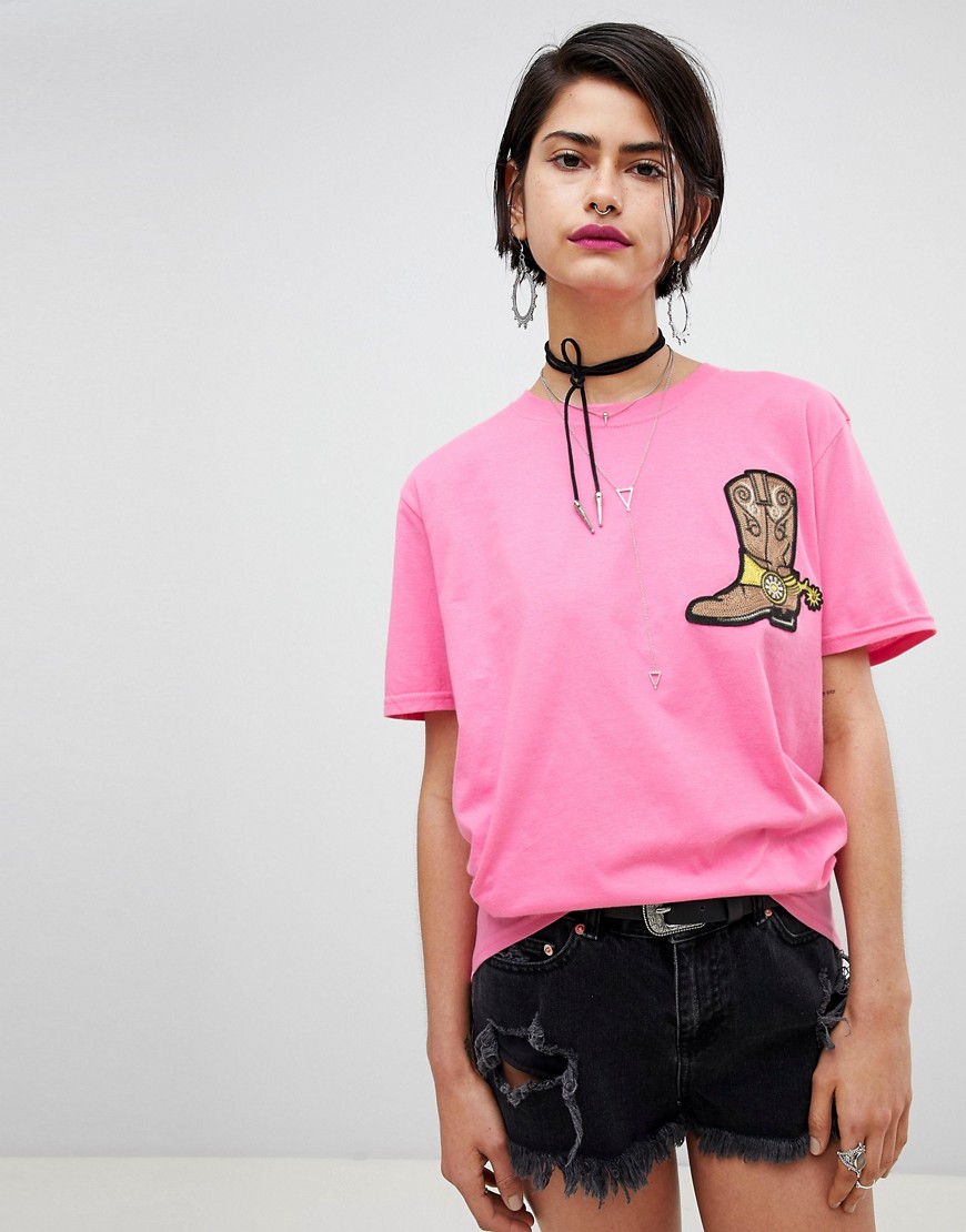 Ragyard Oversized T-Shirt With Cowboy Boot Patch