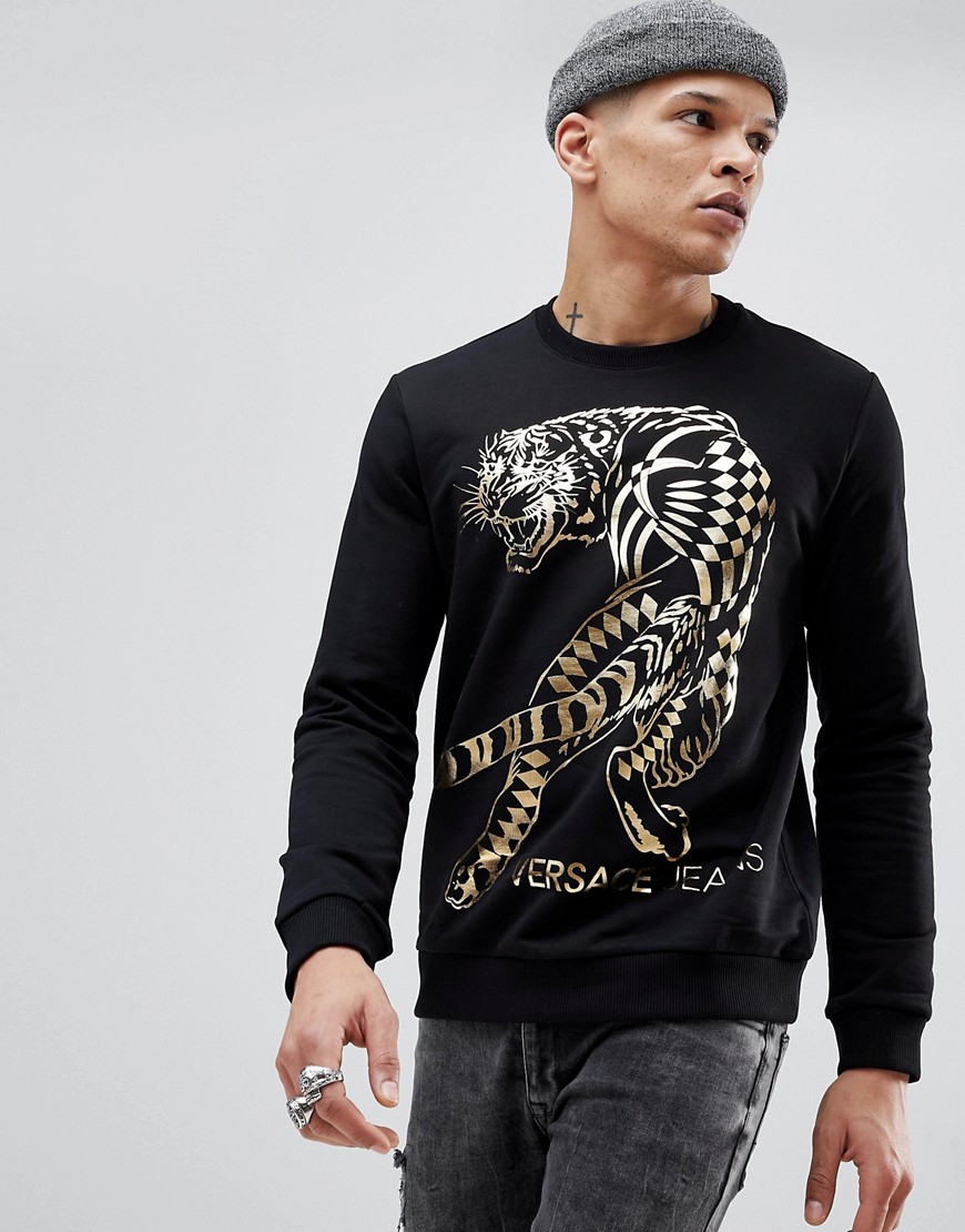 Een zekere Refrein aflevering Versace Jeans Sweatshirt In Black With Gold Tiger - Black | ModeSens