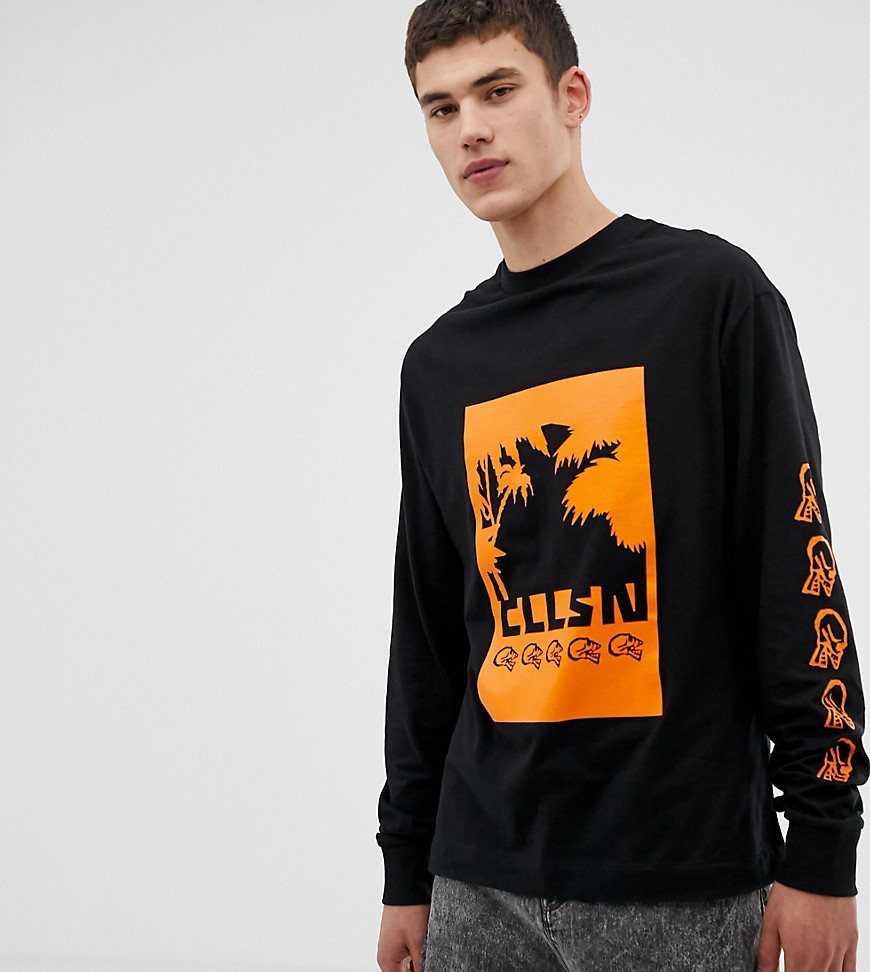 COLLUSION Tall long sleeve printed t-shirt in black