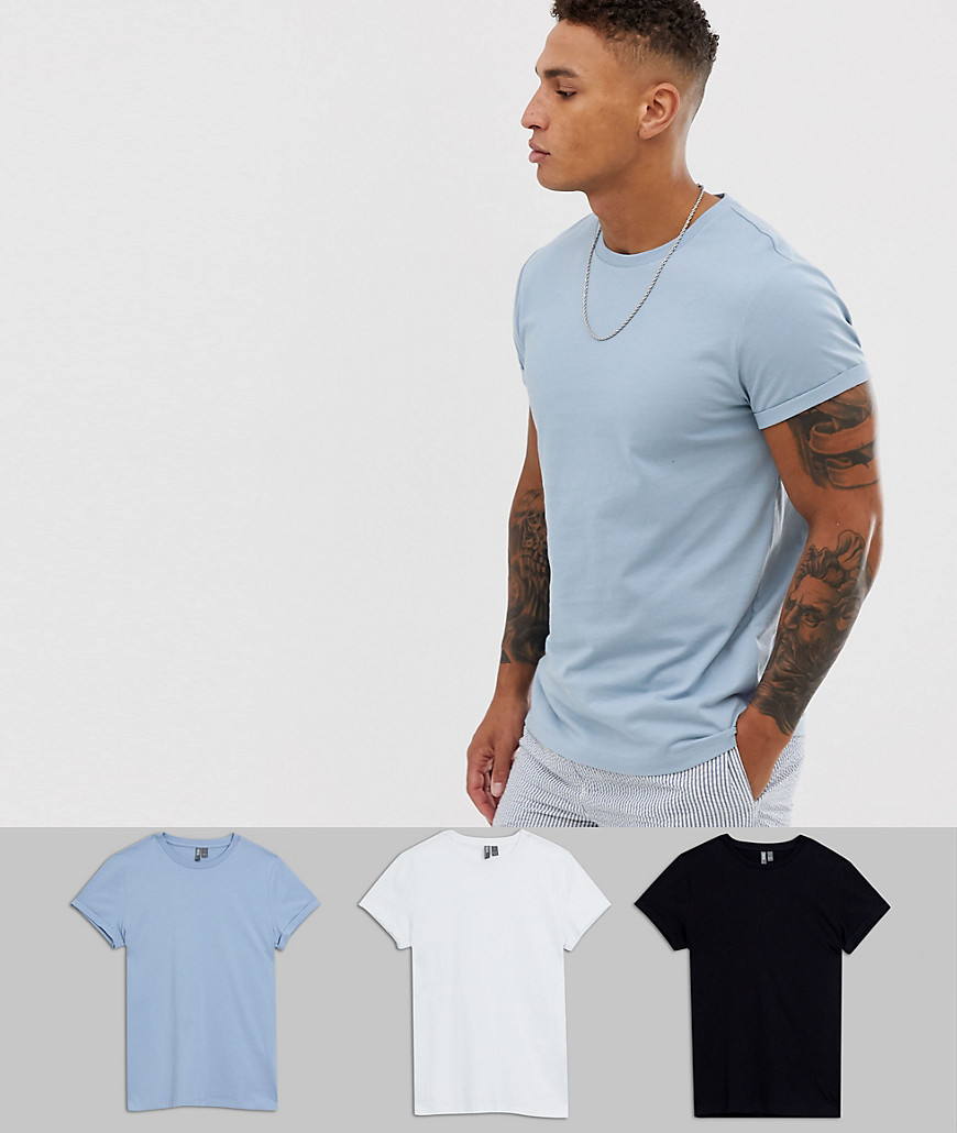 ASOS DESIGN 3 pack t-shirt with roll sleeve save