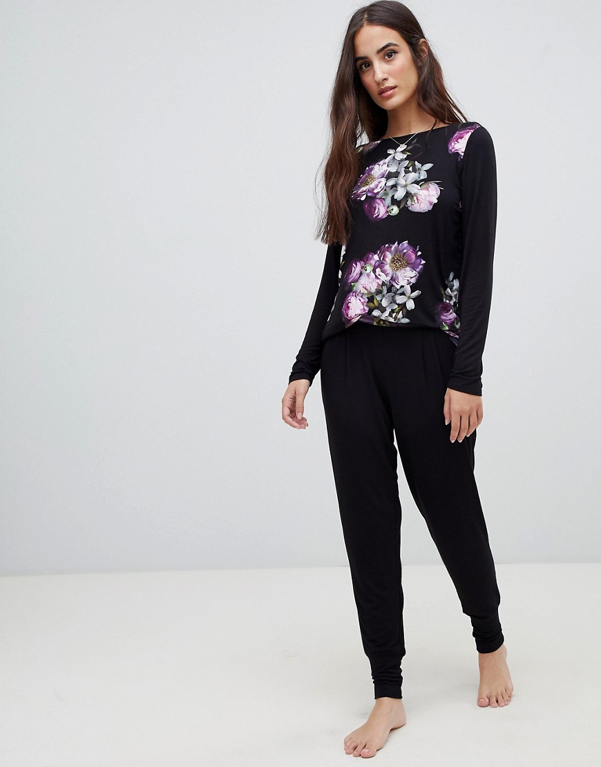 B By Ted Baker Sunlit Floral Jersey Jogger With Printed Waistband - Black