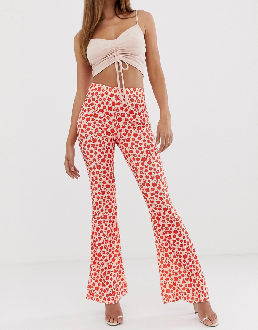 In The Style Floral Print High Waisted Flare Trousers
