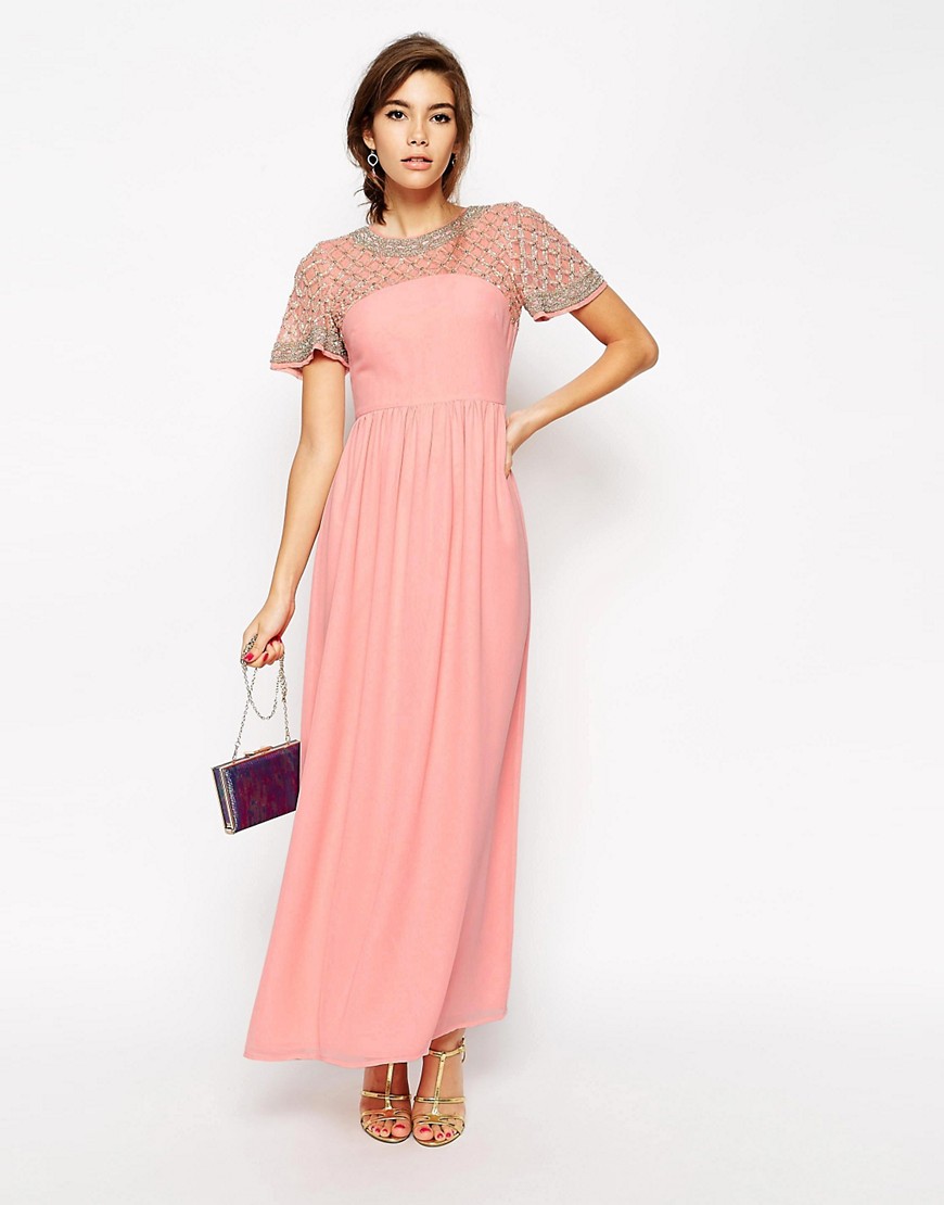 ASOS Petite | ASOS PETITE Lattice Embellished Flutter Sleeve Maxi Dress ...