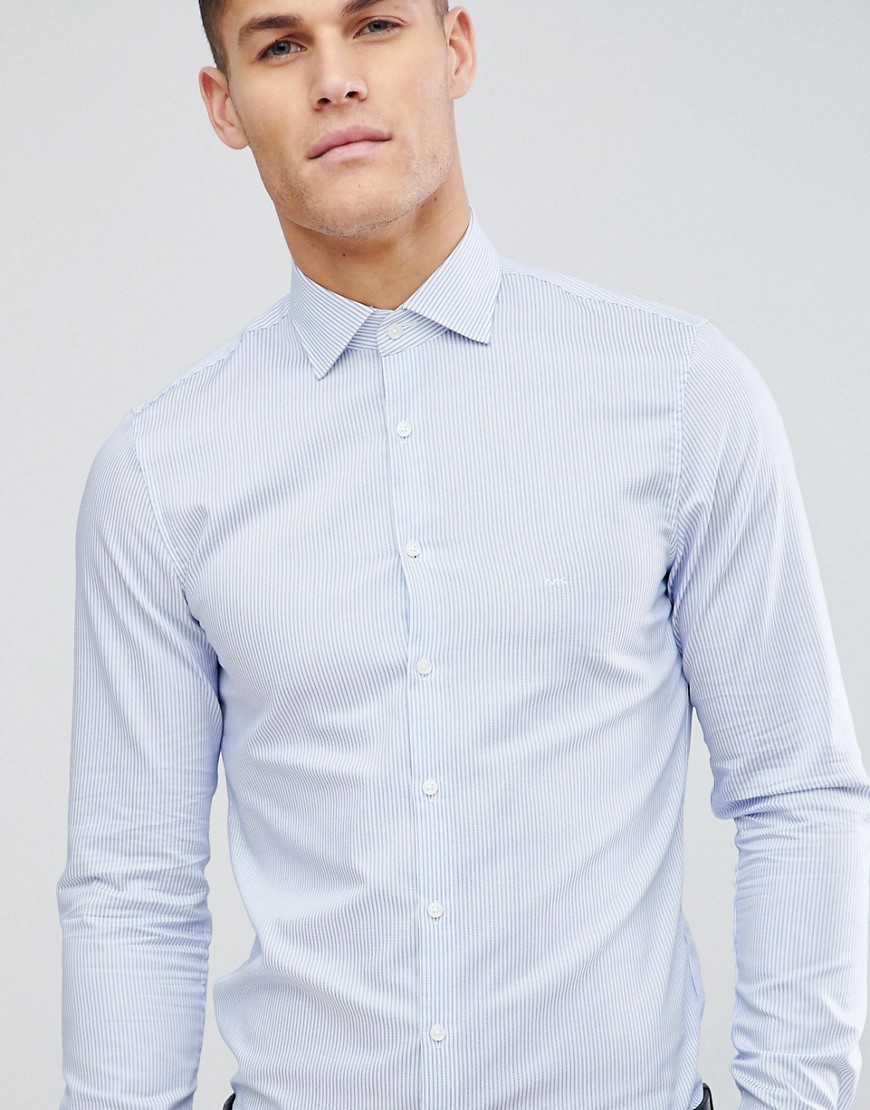 Michael Kors Slim Smart Shirt In Blue Stripe - Blue