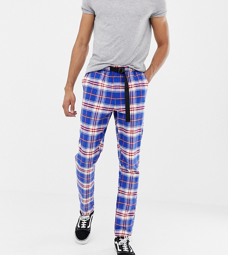 ASOS DESIGN Tall tapered trousers in check with belt detail