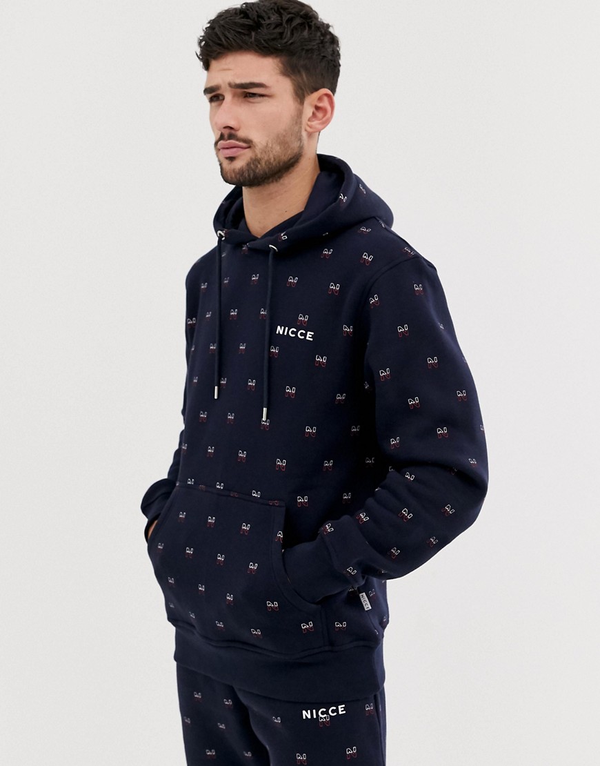 Nicce hoodie with all over logo in navy