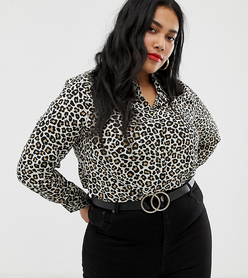Brave Soul Plus leopard print long sleeved shirt