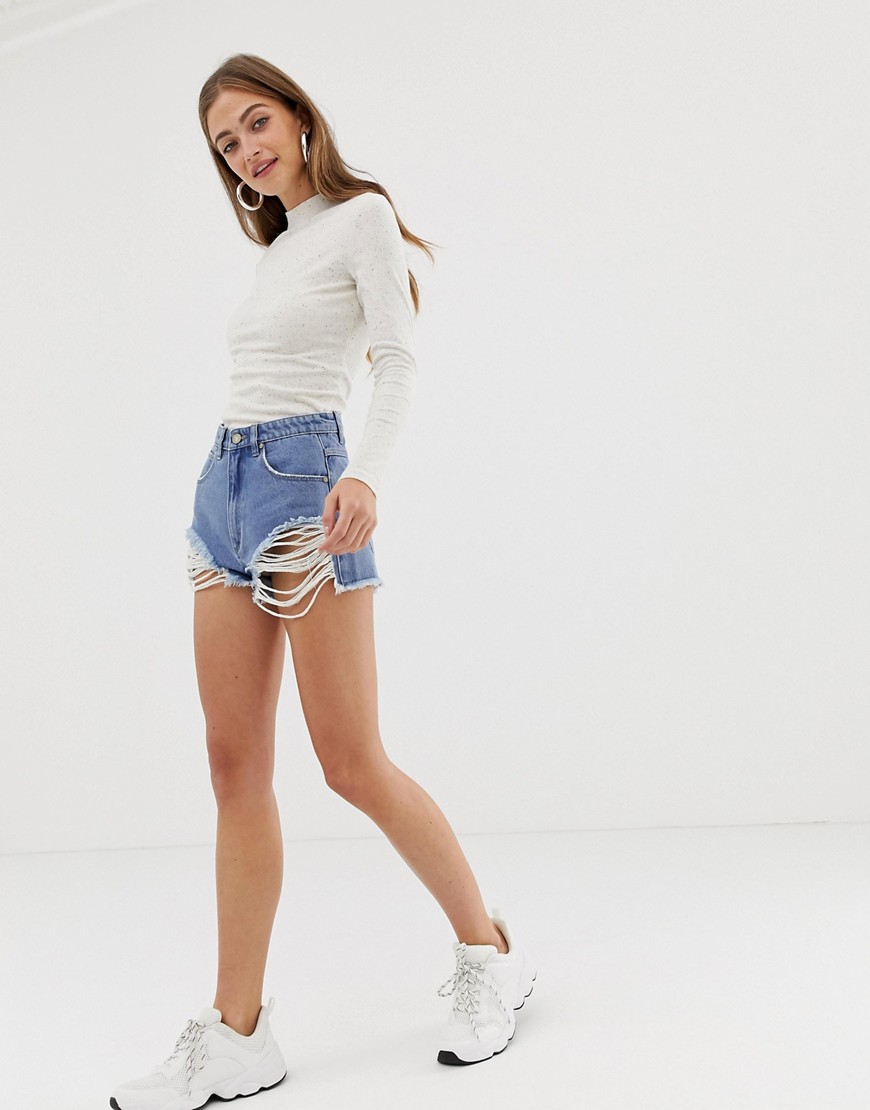 Abrand high waisted relaxed shorts with distressing