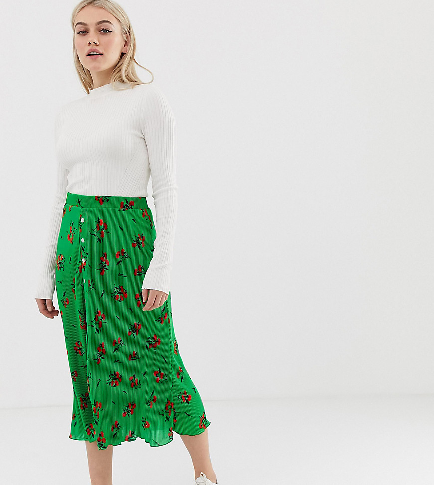 ASOS DESIGN Petite floral plisse pleated midi skirt with poppers