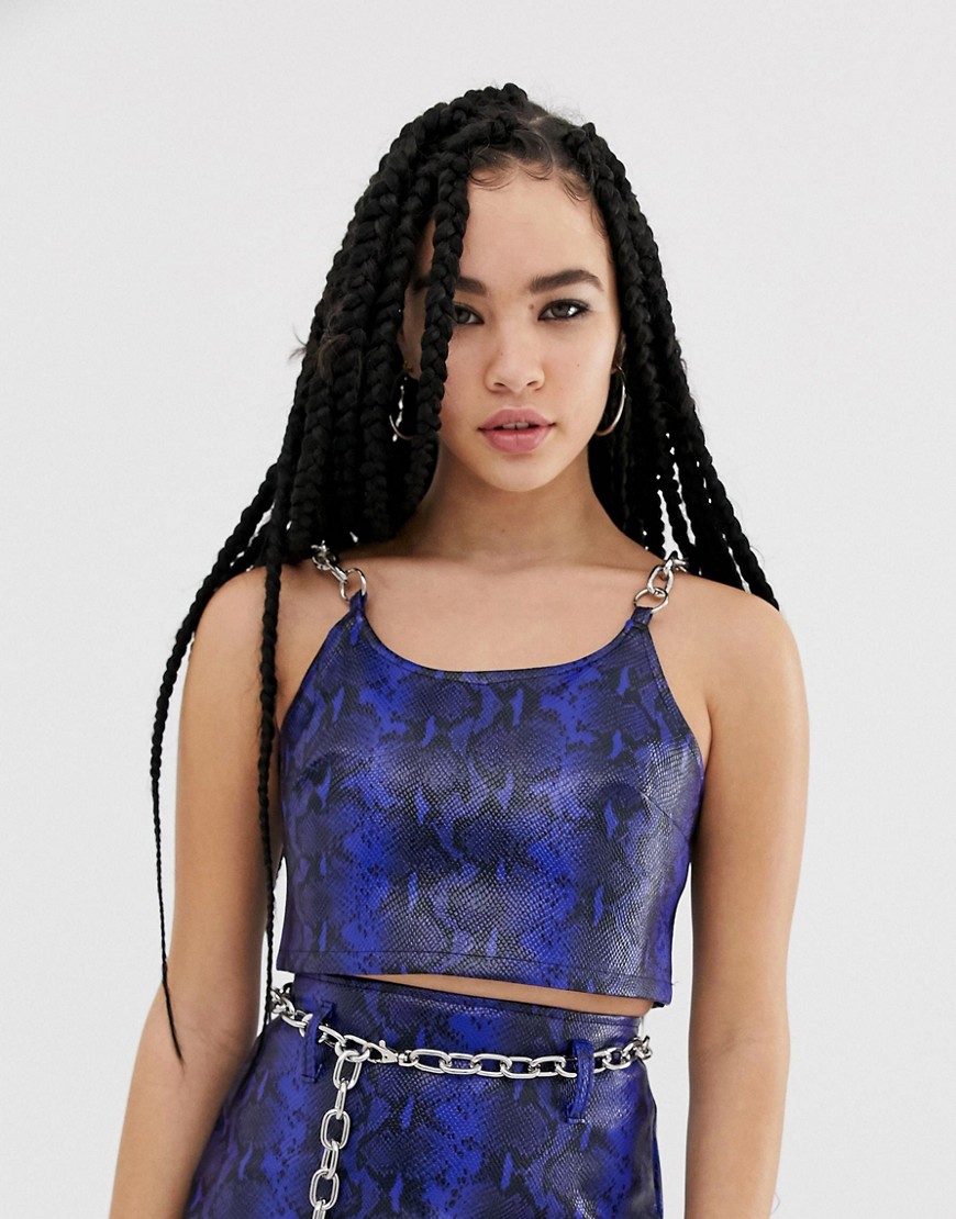 The Ragged Priest faux leather snakeskin crop top with chain straps