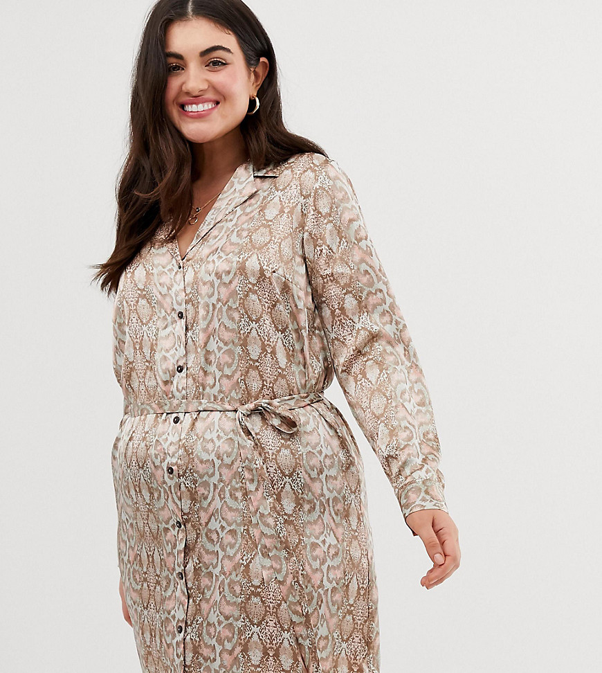 Influence Plus shirt dress with tie waist in snake print