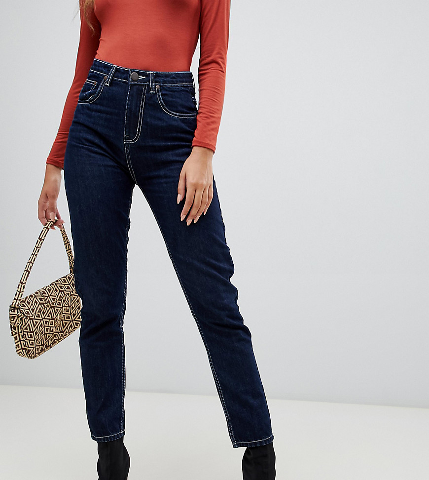 PrettyLittleThing contrast stitch straight leg jeans in navy