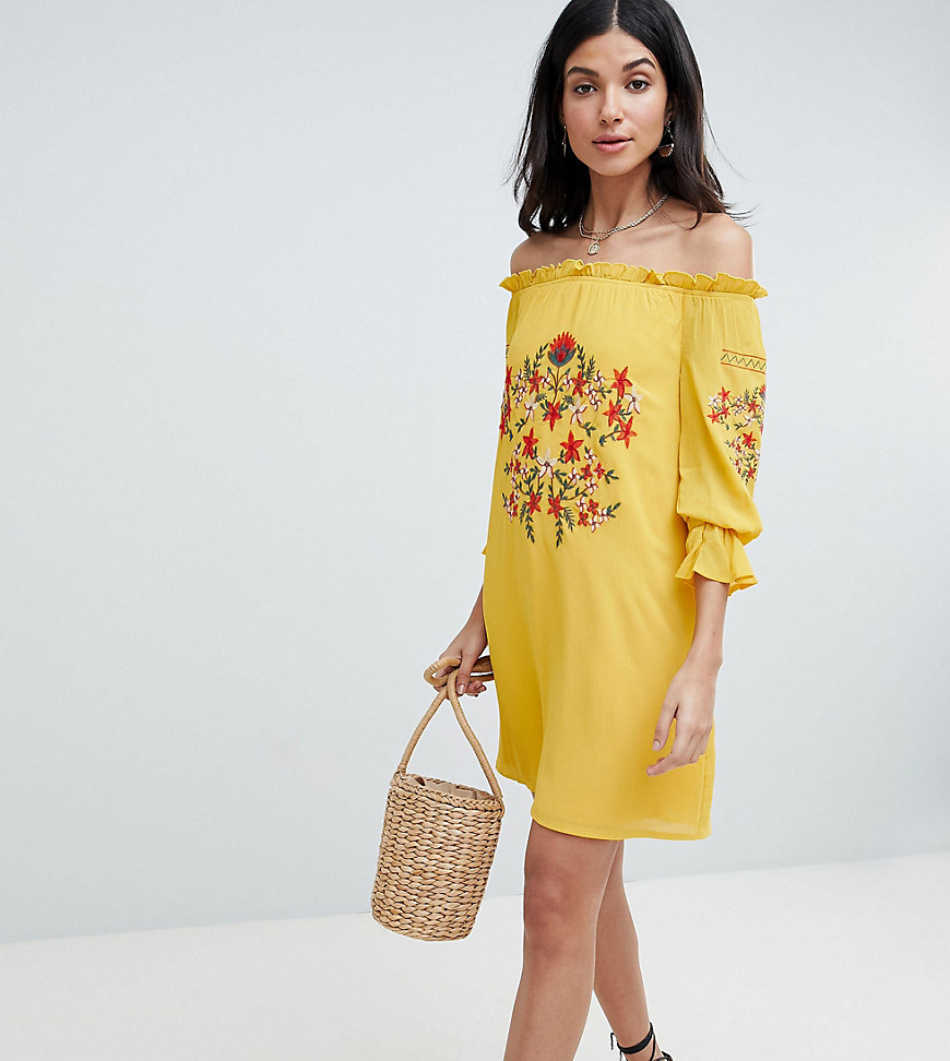 Parisian Tall Off Shoulder Embroidered Dress