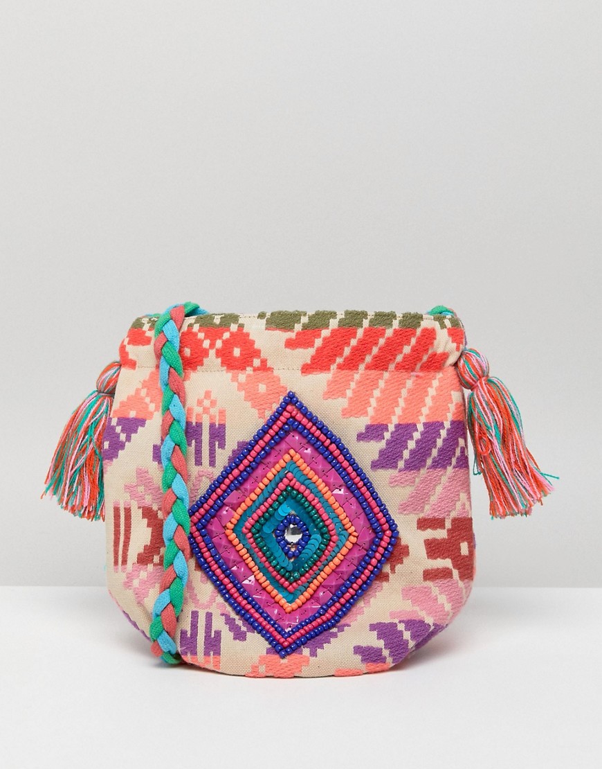 America & Beyond Embellished Jacquard Cross Body Bag With Tassels - Multi