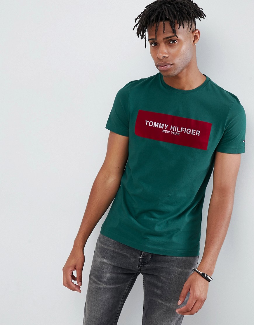Tommy Hilfiger box logo print t-shirt in green - Rain forest