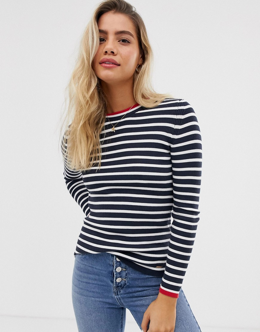Superdry stripe knit jumper with contrast collar