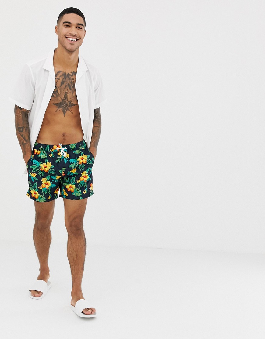 Original Penguin floral print swim shorts in navy