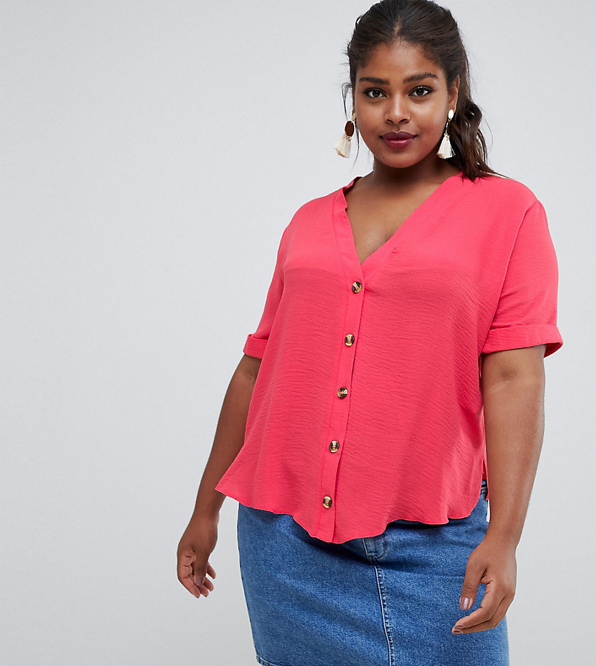 New Look Curve contrast button through shirt in pink