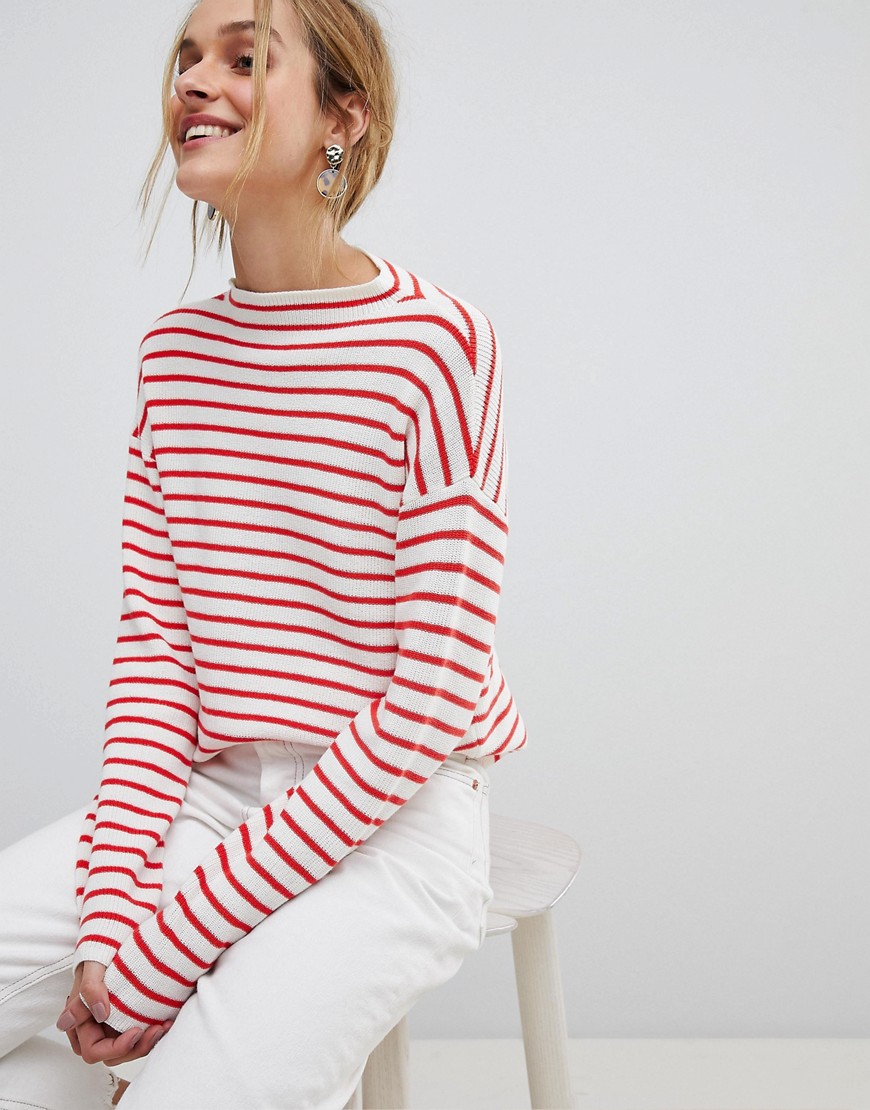 Pieces High Neck Striped Jumper - Cloudred