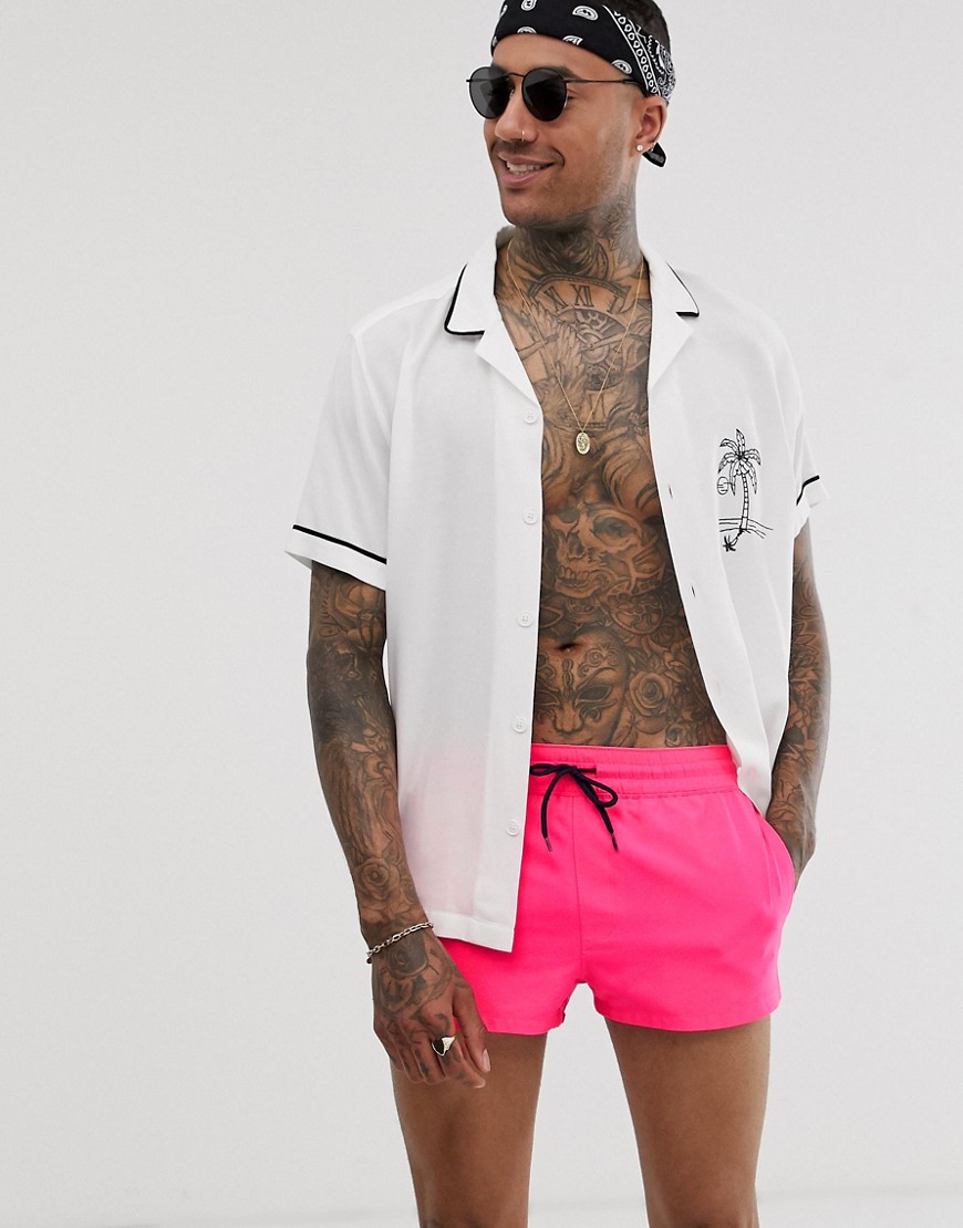 ASOS DESIGN swim shorts in pink super short length