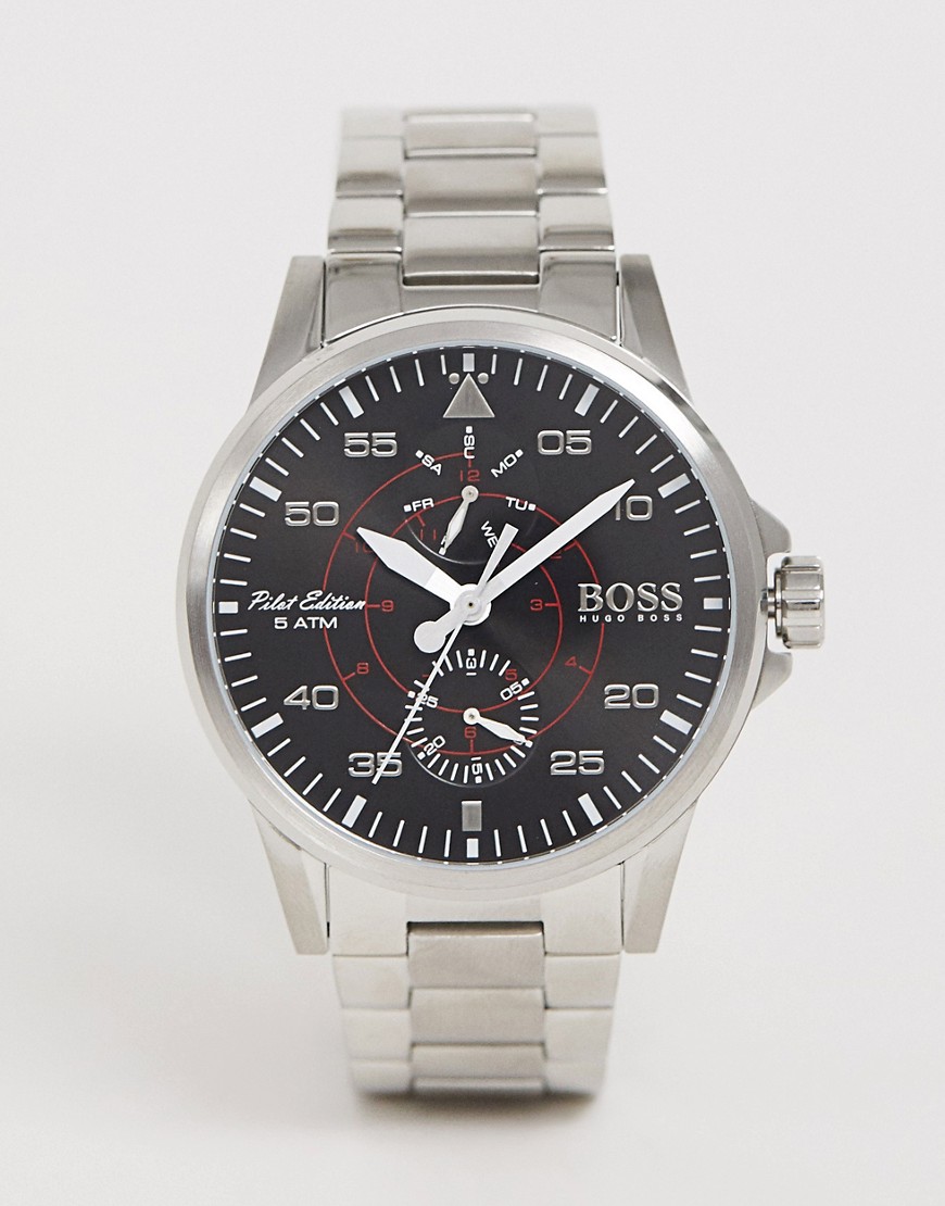 Hugo Boss mens aviator bracelet watch in silver